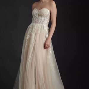 Watters Pink and Cream Strapless Sweetheart Gown